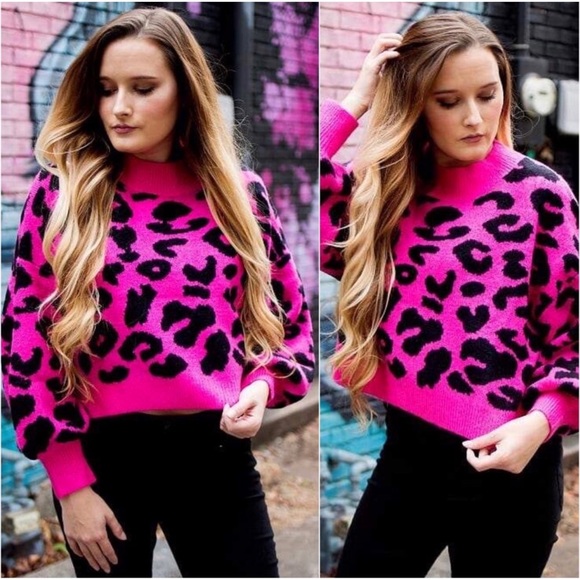 Blossom Boutique Sweaters - 2 LEFT! Women's Fuchsia Cheetah Print Turtleneck Fall Winter Sweater